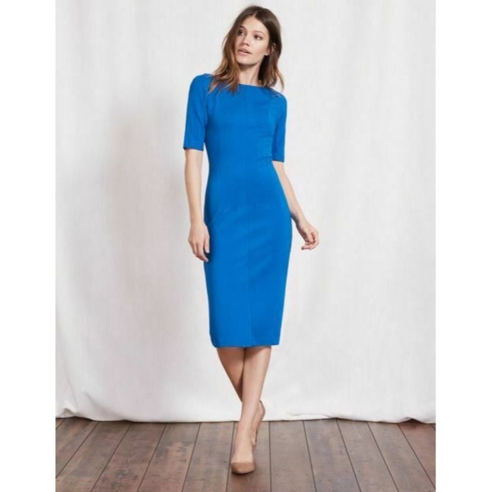 Boden Blue Barbara Fitted Ponte Half Sleeve Midi Dress UK 8P US 4P WW156